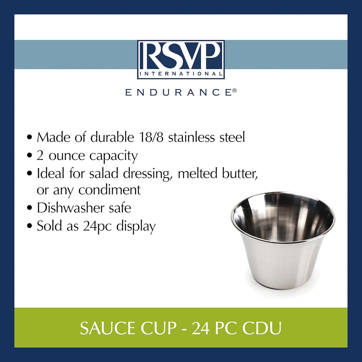 RSVP International Kitchen Prep Bowl Collection, Stainless Steel, Dishwasher Safe, Cup & Lid, 4 Piece, 3-ounce