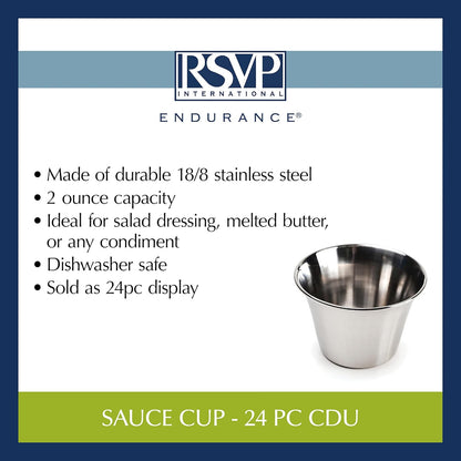 RSVP International Kitchen Prep Bowl Collection, Stainless Steel, Dishwasher Safe, Cup & Lid, 4 Piece, 3-ounce