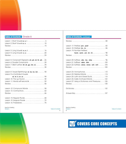 Spectrum Spelling Workbook Grade 6, Ages 11 to 12, Grade 6 Spelling, Handwriting Practice with 6th Grade Spelling Root Words, Prefixes, Suffixes, and Grammar Workbook - 160 Pages