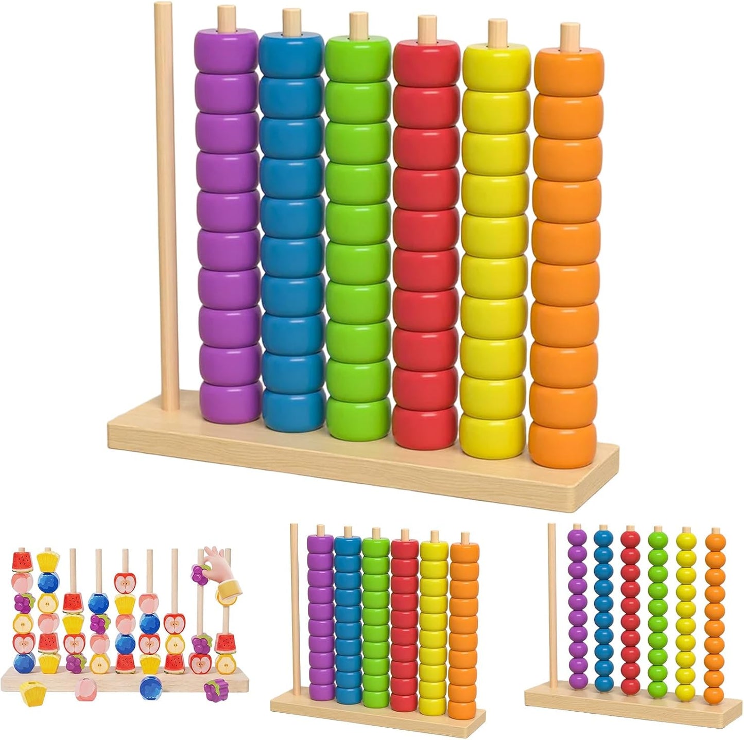 Color Stack Match Game for Adults,Fast Pattern Tabletop Puzzle Challenge with Wooden Stacking Rings, Competitive Brains Teaser Activity for Family Night Strategy Pattern Play (Bead)