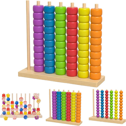 Color Stack Match Game for Adults,Fast Pattern Tabletop Puzzle Challenge with Wooden Stacking Rings, Competitive Brains Teaser Activity for Family Night Strategy Pattern Play (Bead)
