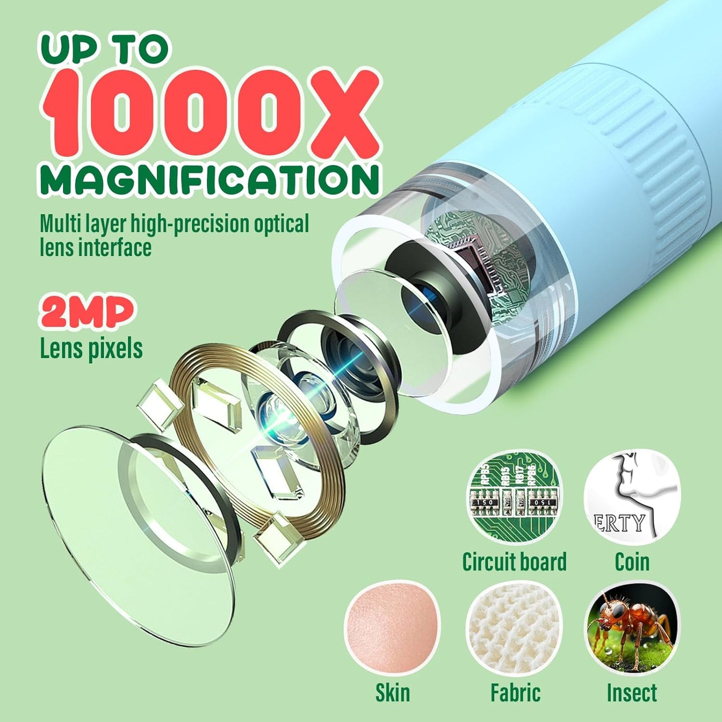 IMICHI Microscope for Kids 50X-1000X Magnification- 2 inch IPS HD Screen, 32GB storage Card, 1080P Video, 2-Hour Battery Life, Easy Carry, Slides Included - Perfect Science Kit Gift for Kids Ages 8-12