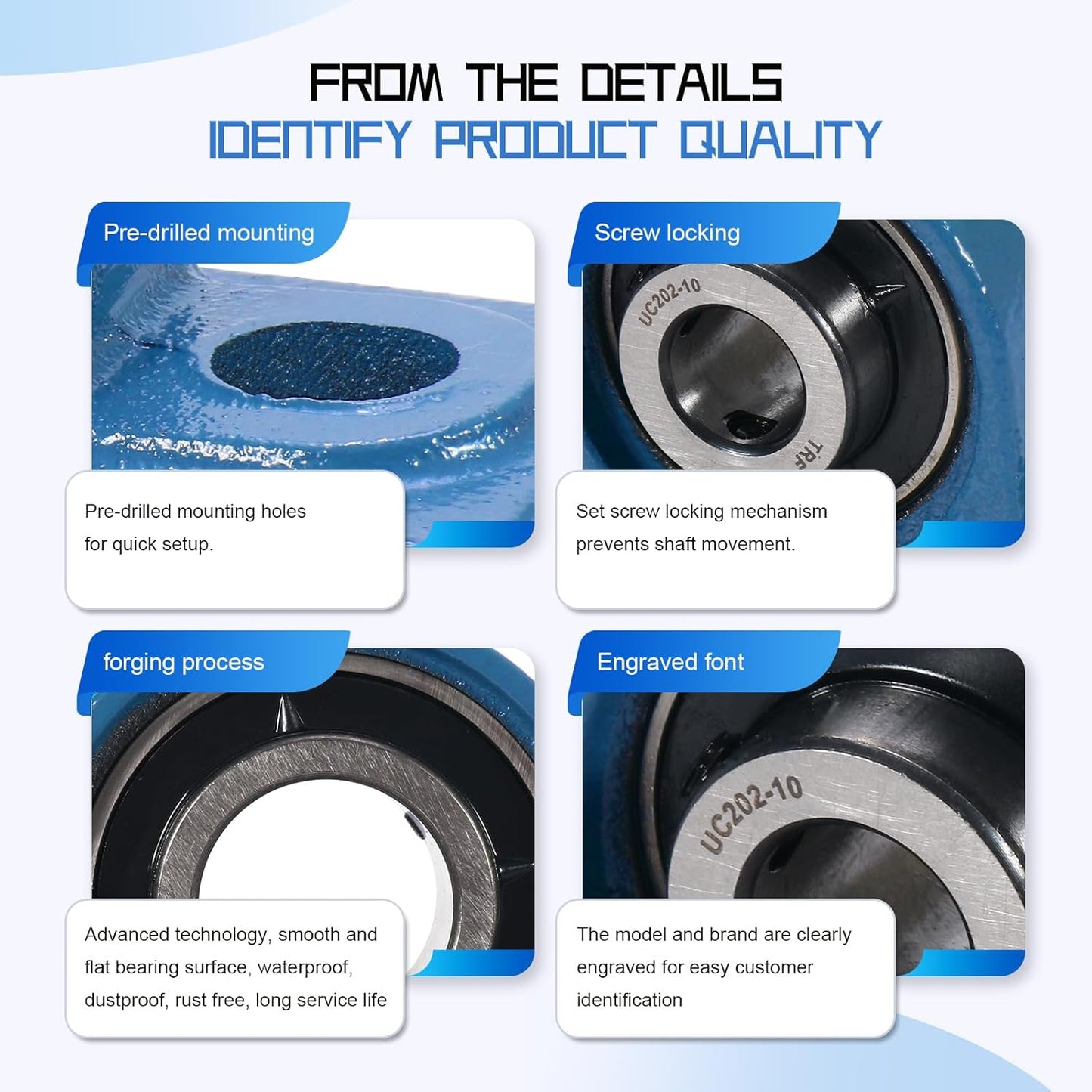 UCP202-10 Pillow Block Bearing,5/8" Bore Mounted Pillow Bearing Cast Iron Base -Self Aligning Chrome Bearing,2 Pcs