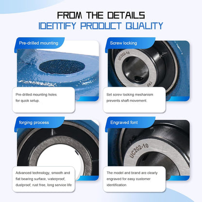 UCP202-10 Pillow Block Bearing,5/8" Bore Mounted Pillow Bearing Cast Iron Base -Self Aligning Chrome Bearing,2 Pcs