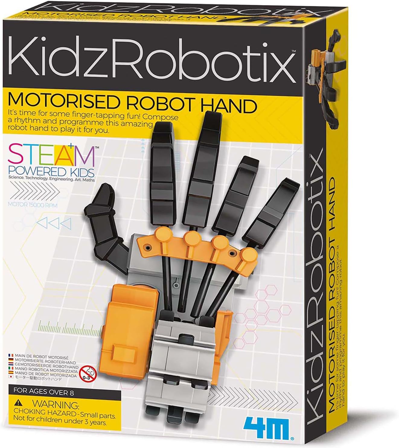 4M: KidzRobotix - Motorized Robot Hand - DIY Building Science Kit, Programmable Drum, Lever-Based Fingers, Precision Gear System, STEM Toy, Kids 8+