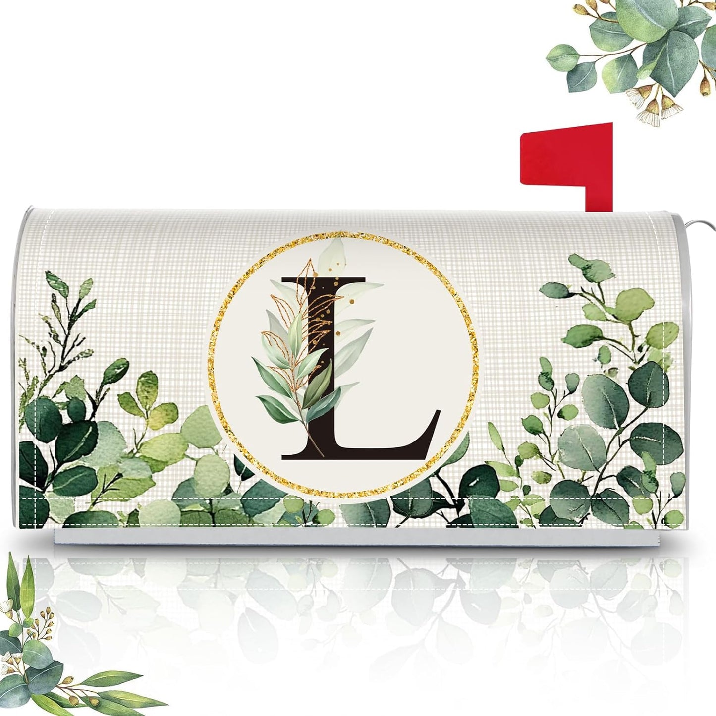 Tiamon Monogrammed L Mailbox Covers Magnetic Eucalyptus Welcome Letter Box Wrap Standard Size 21x18 Inch Spring Summer Leaves Mailbox Decor Eucalyptus Letter Numbers Decoration for Outdoor Garden Yard