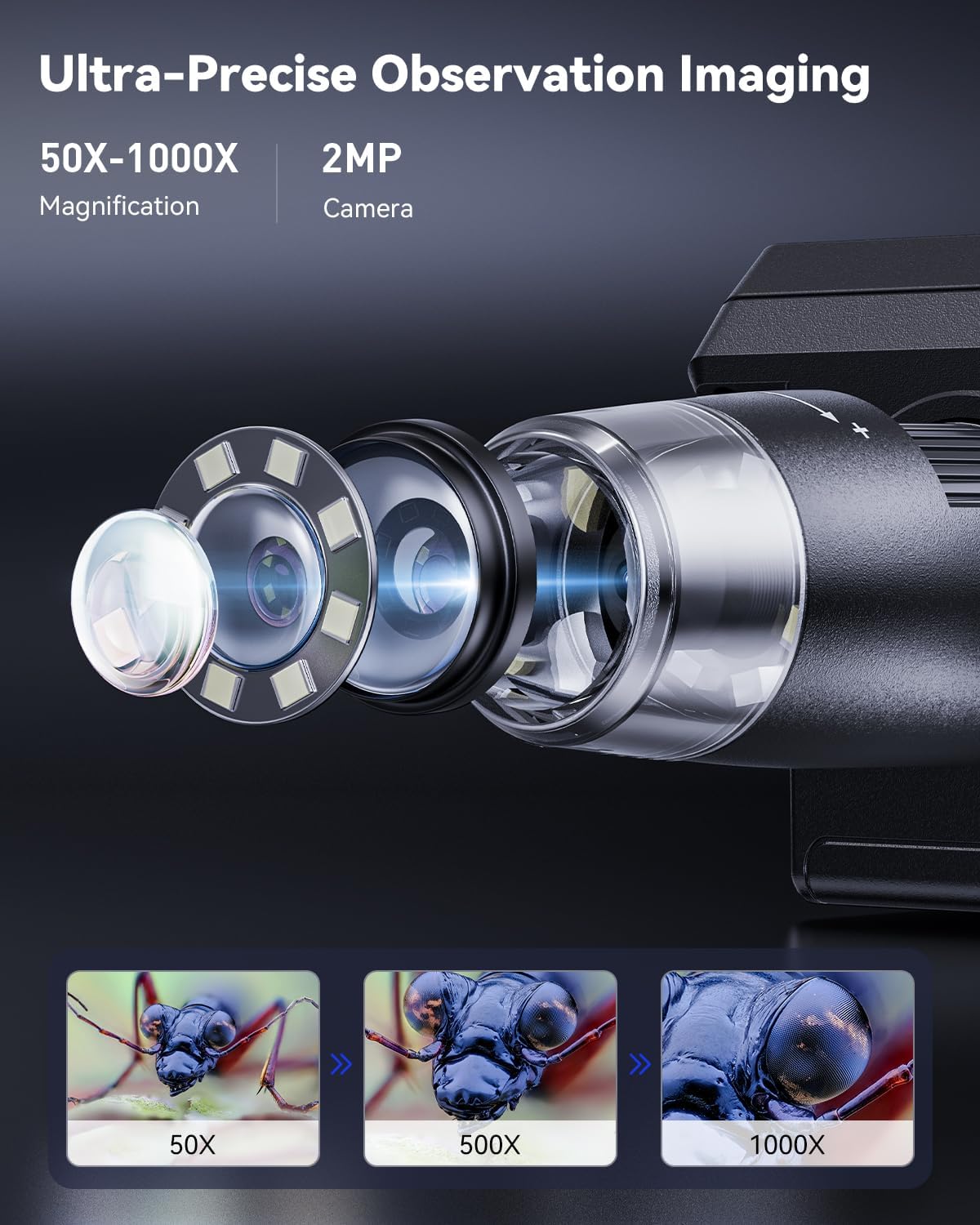 Coin Microscope, 4.3 Inch Digital Microscope 1000X Coin Microscope for Error Coins with 8 Adjustable LED Lights, PC View Compatible with Windows & MacOS