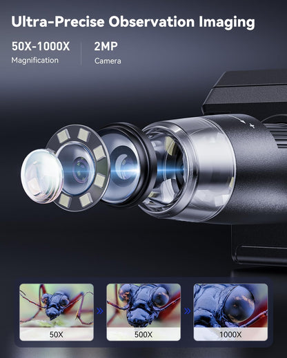 Coin Microscope, 4.3 Inch Digital Microscope 1000X Coin Microscope for Error Coins with 8 Adjustable LED Lights, PC View Compatible with Windows & MacOS