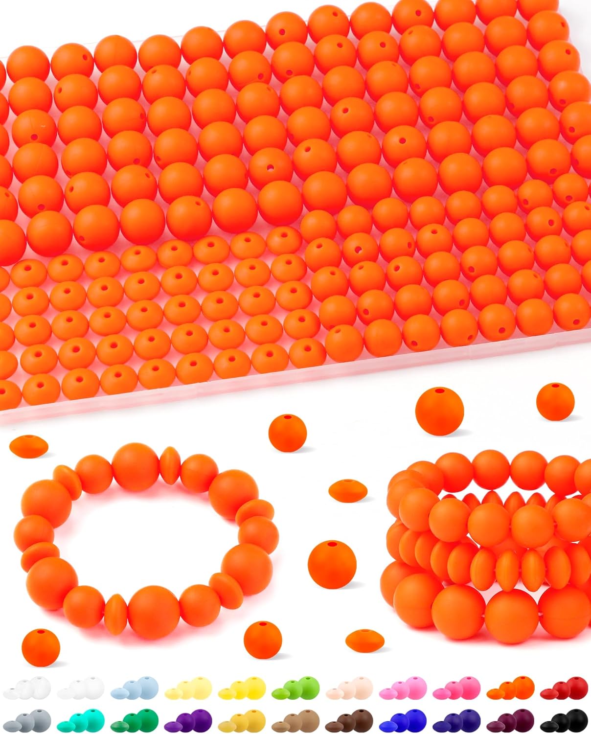 200Pcs FIVEIZERO Mixed Silicone Beads for Keychain Making, 12mm 15mm Round and 12mm Lentil Silicone Beads for Pens Bracelet Necklace DIY Crafts(Black)