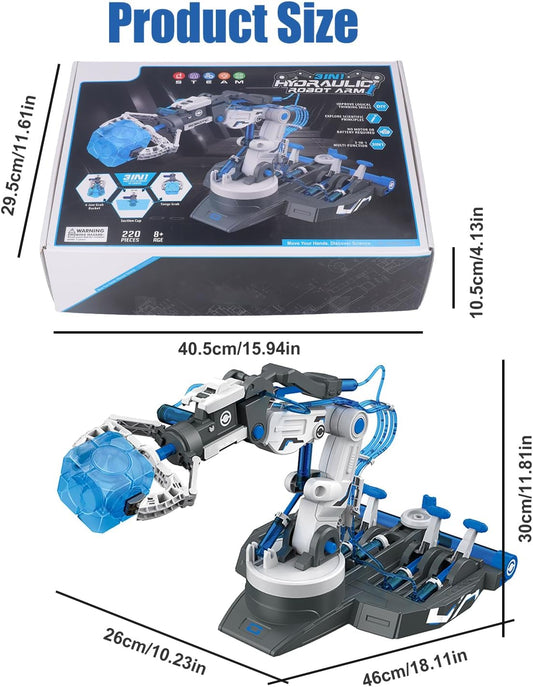 Hydraulic Robot Arm Kit STEM Building Projects Toy Science Kits 3 in 1 Children Hydraulic Mechanical Arm Toy Scientific Experiment for Kids Over 8 Years[Blue]