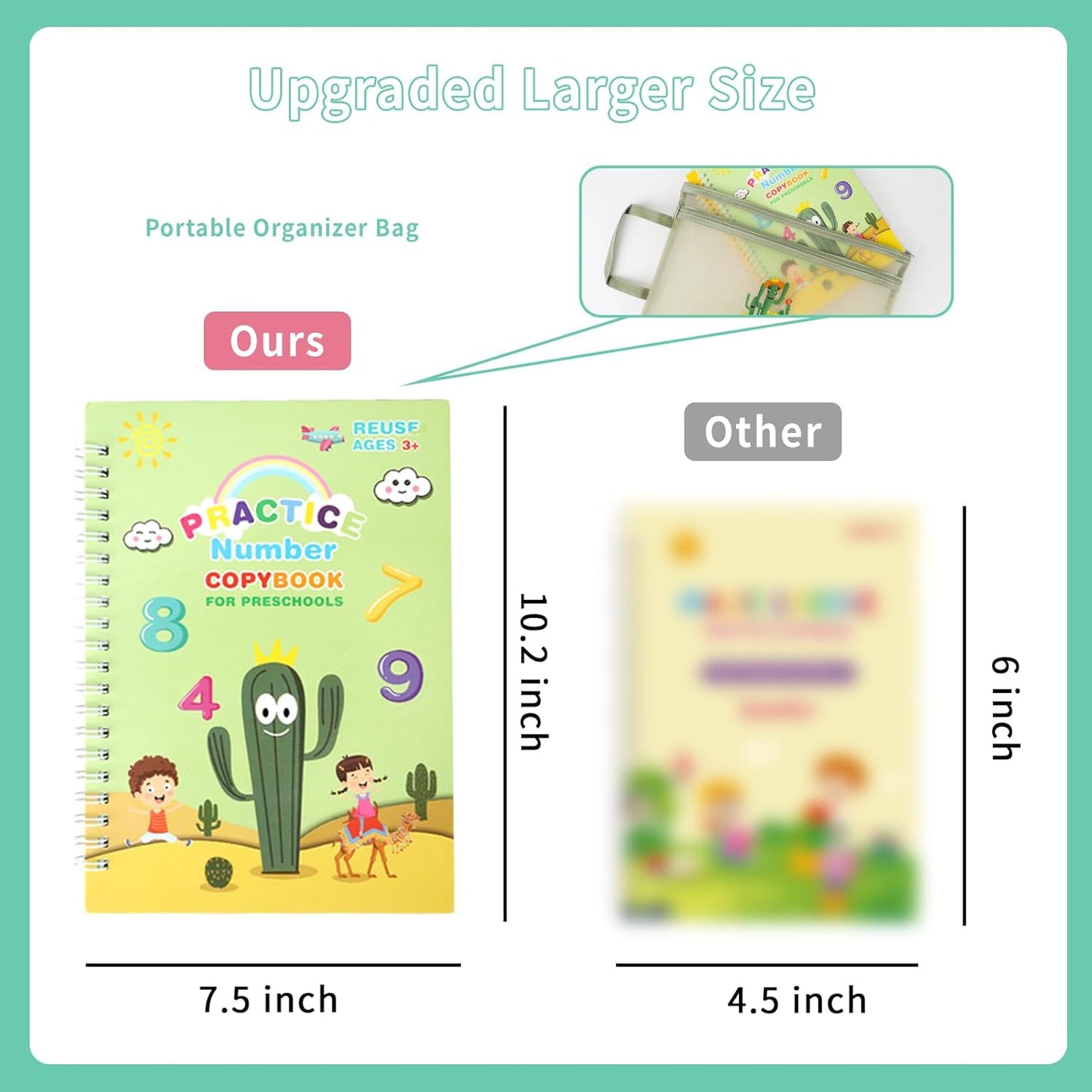 Large Reusable Grooved Handwriting Practice Workbooks for Kids Ages 3-8 – Magic Disappearing Ink & 3D Groove – Preschool Kindergarten Children Writing Books 5-Book Set with Pen Grips
