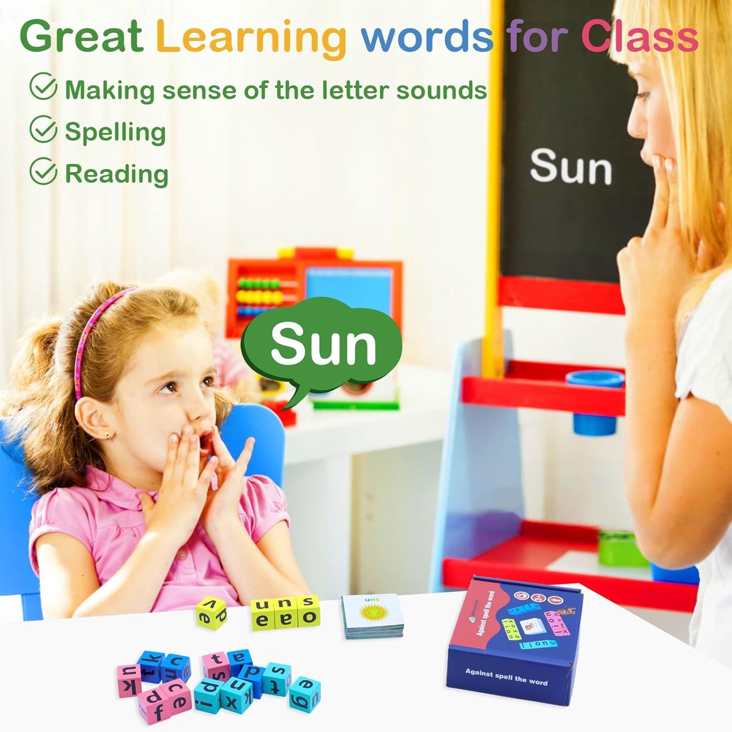 Word Spelling Games, Matching Letter Game for Kids, 20 Wooden Alphabet Blocks with 54 Flashcards, Preschool Learning Activities Toys, Montessori Educational Toys Gifts for Kids Ages 3-8
