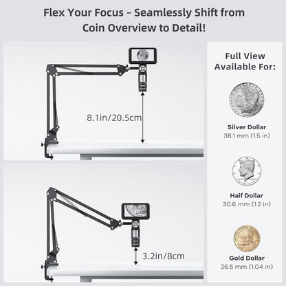 Andonstar Digital Microscope, 5" 1080P Coin Microscope Camera for Error Coin with 7.3" Metal Stand for Adults Kids, Handheld USB Coin Magnifier with 8 Adjustable LED Lights, Windows Mac PC