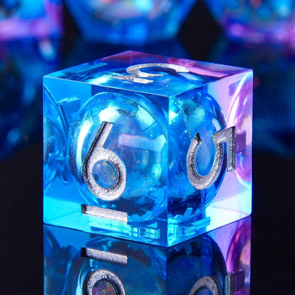 Liquid Core DND Dice Set, 7pcs Sharp Edge Dice for Role Playing Dungeons and Dragons Ttrpg with Gift Box, Handmade Resin D&D Dice RPG Role Playing Games Dice Set(Blue Gold)