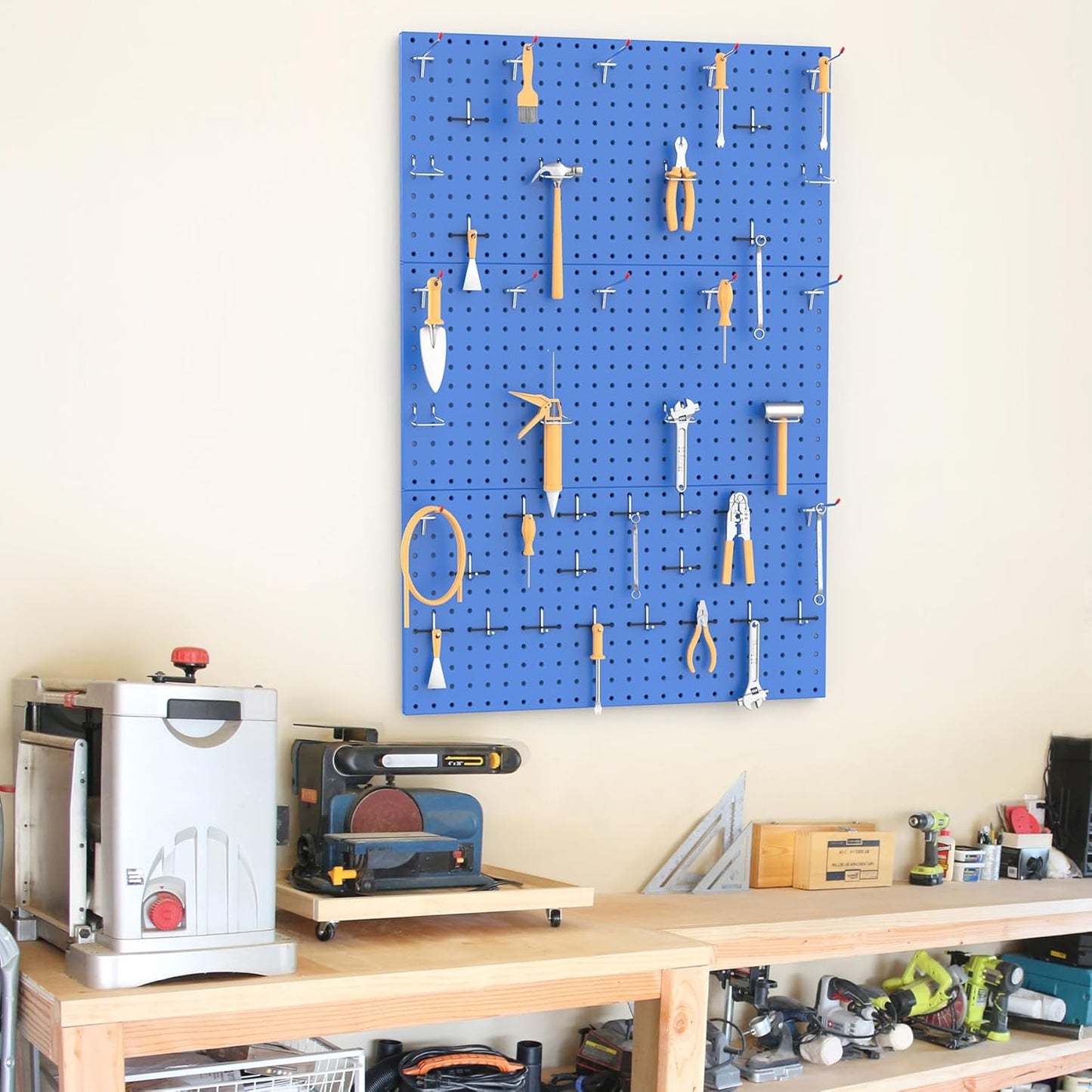 TORACK 3 PCS Metal Pegboard Panels(12x24 inch) for Wall Garage Tools Storage Pegboard for Workbench, Modular Peg Board Tool Organizer Board Kit(Pack of 3, Orange)
