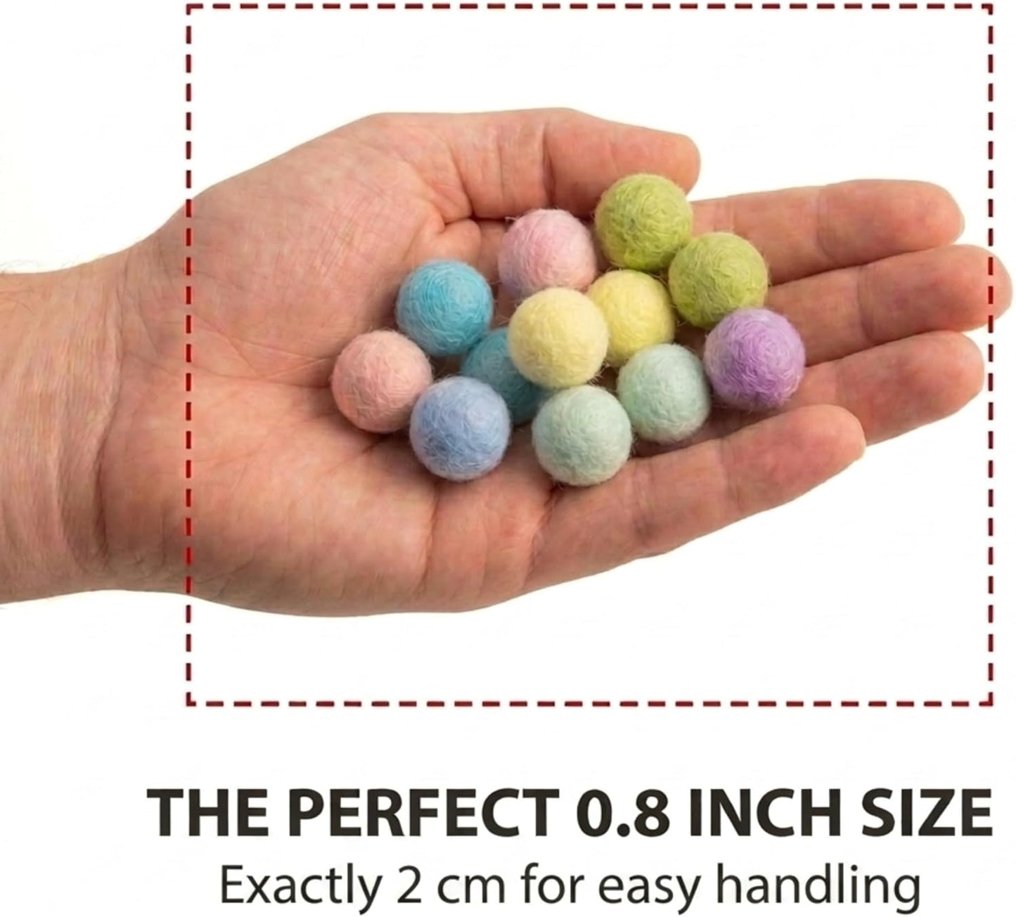 Glaciart One Felt Pom Poms, Wool Felt Balls (60 Pieces) 2 cm – 0.8 Inch, Handmade Felted 30 Color (Red, Pink, Blue, Yellow, Black, White, Pastel and More) Bulk Small Puff for Felting and Garland
