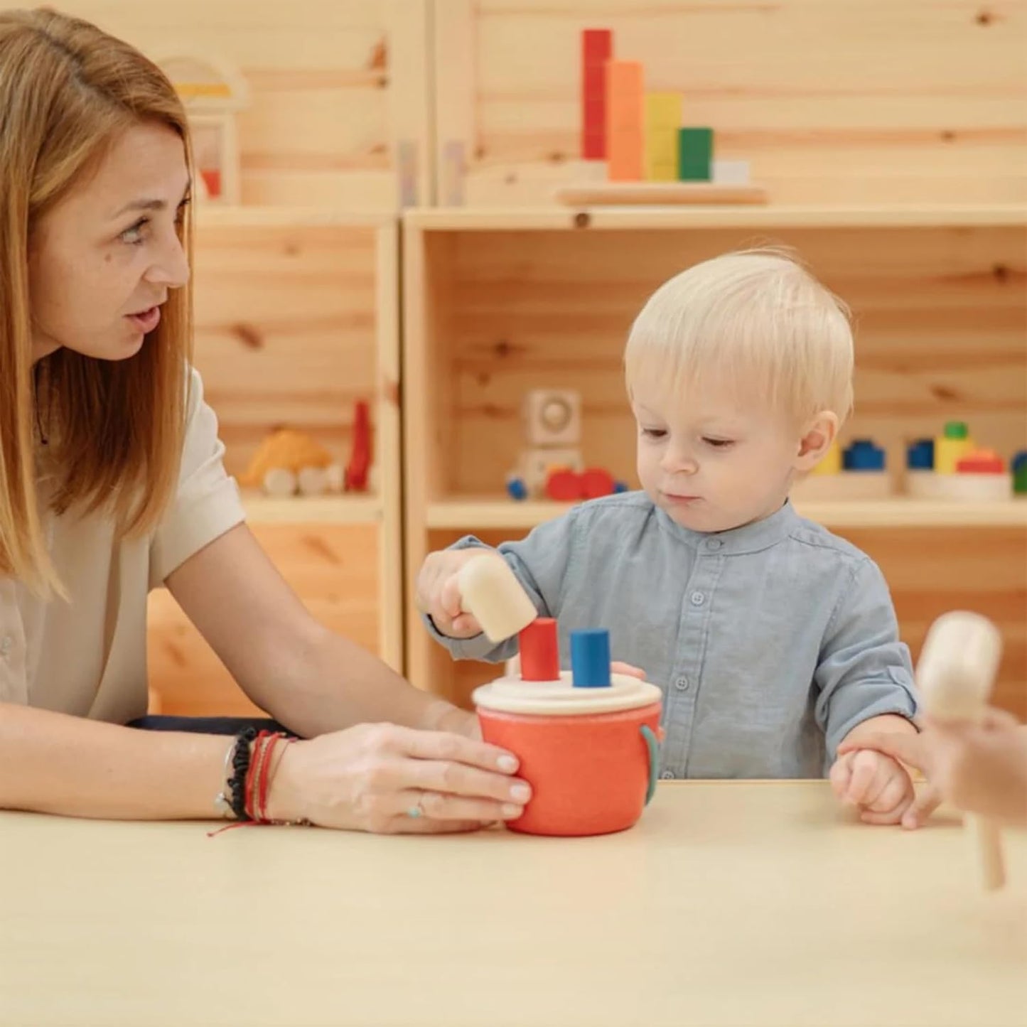 PlanToys® Geo Sorting Bucket | Wooden Shape Matching Toy for Toddlers 12M+ | Montessori Educational Sorting Toy with 3D Blocks | Develops Shape Recognition, Problem-Solving & Fine Motor Skills