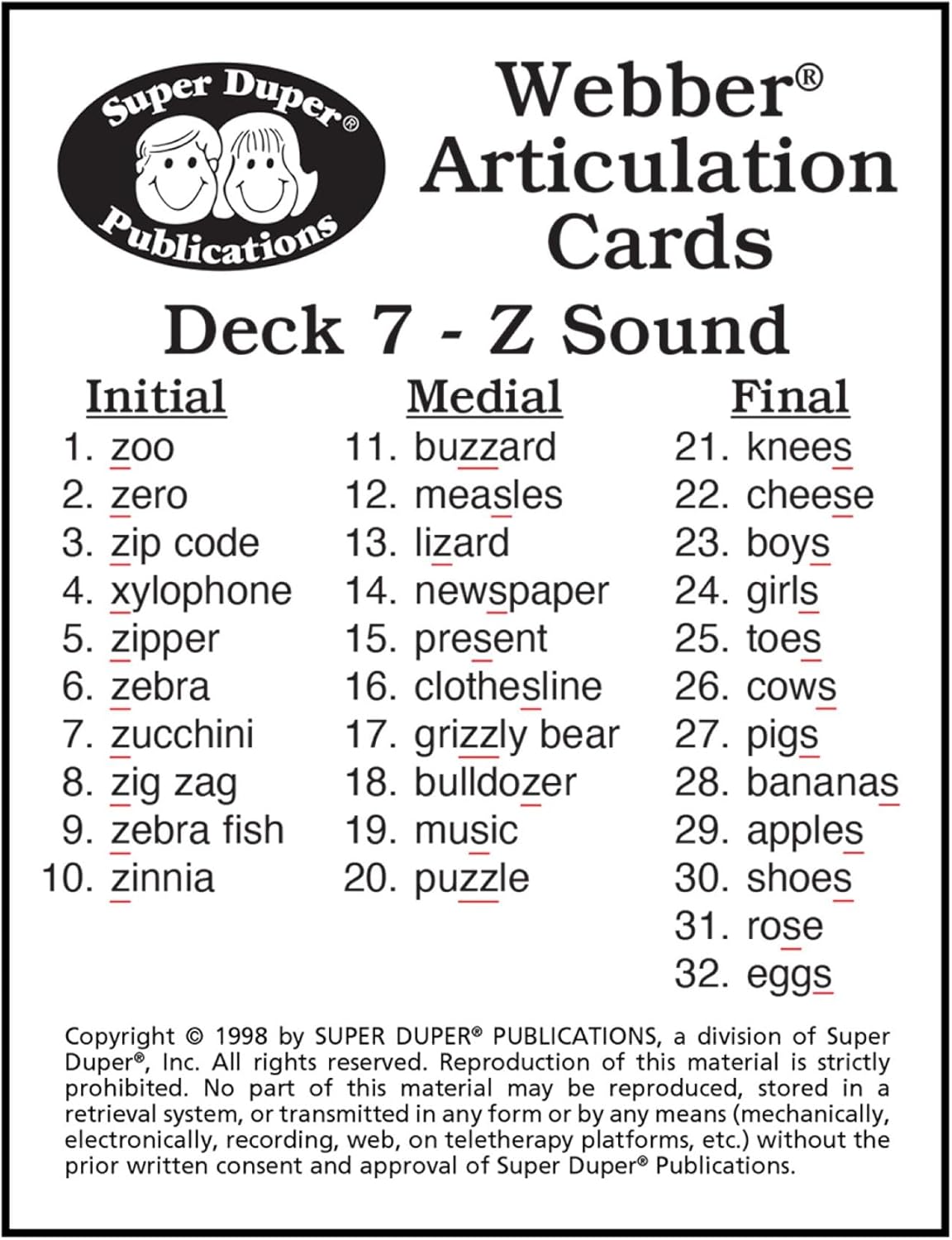 Super Duper Publications | Articulation Z Sound Fun Deck | Vocabulary and Language Development Flash Cards | Educational Learning Materials for Children