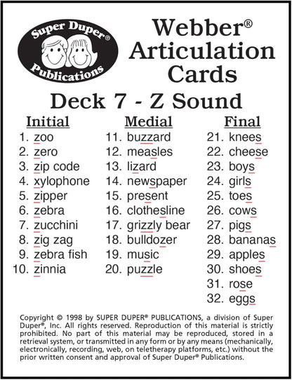 Super Duper Publications | Articulation Z Sound Fun Deck | Vocabulary and Language Development Flash Cards | Educational Learning Materials for Children