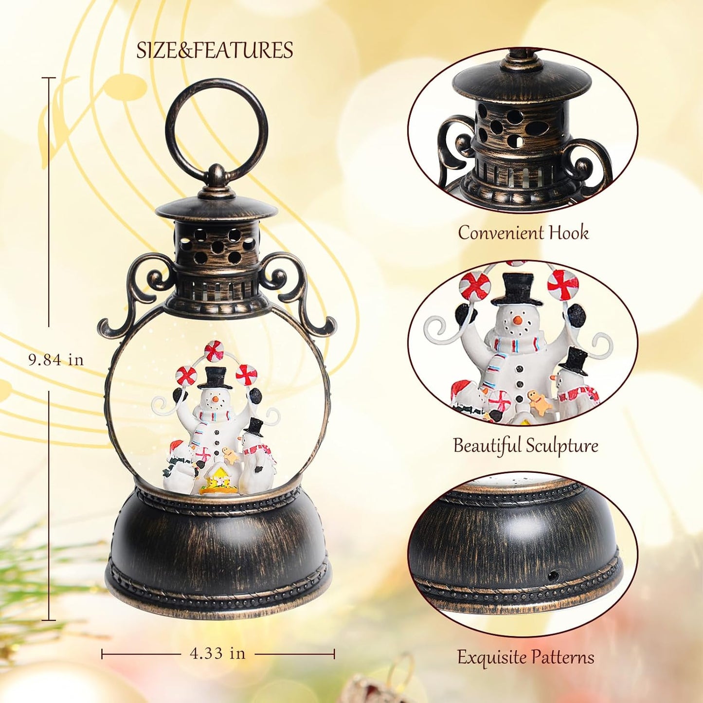 Extra Large Christmas Snow Globes Christmas Lantern, 12.99" Musical Snow Globe with 8 Songs, Santa Snowglobe for Kids Adults, 6H Timer Dual Power, Lighted Christmas Decorations Indoor Gifts
