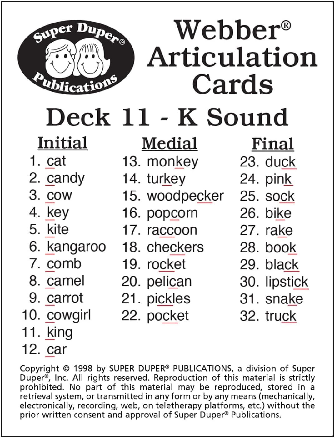 Super Duper Publications | Articulation K Sound Fun Deck | Vocabulary and Language Development Flash Cards | Educational Learning Materials for Children