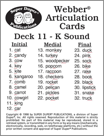 Super Duper Publications | Articulation K Sound Fun Deck | Vocabulary and Language Development Flash Cards | Educational Learning Materials for Children