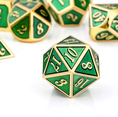 DnDnD Heavy Polyhedral Metal Dice Set with Metal Box, 7-die Shiny Blue Surface with Golden Number for RPG,Dungeons and Dragons,Pathfinder,Shadowrun,D&D,Role Palying Game and Math Teaching - Colors A
