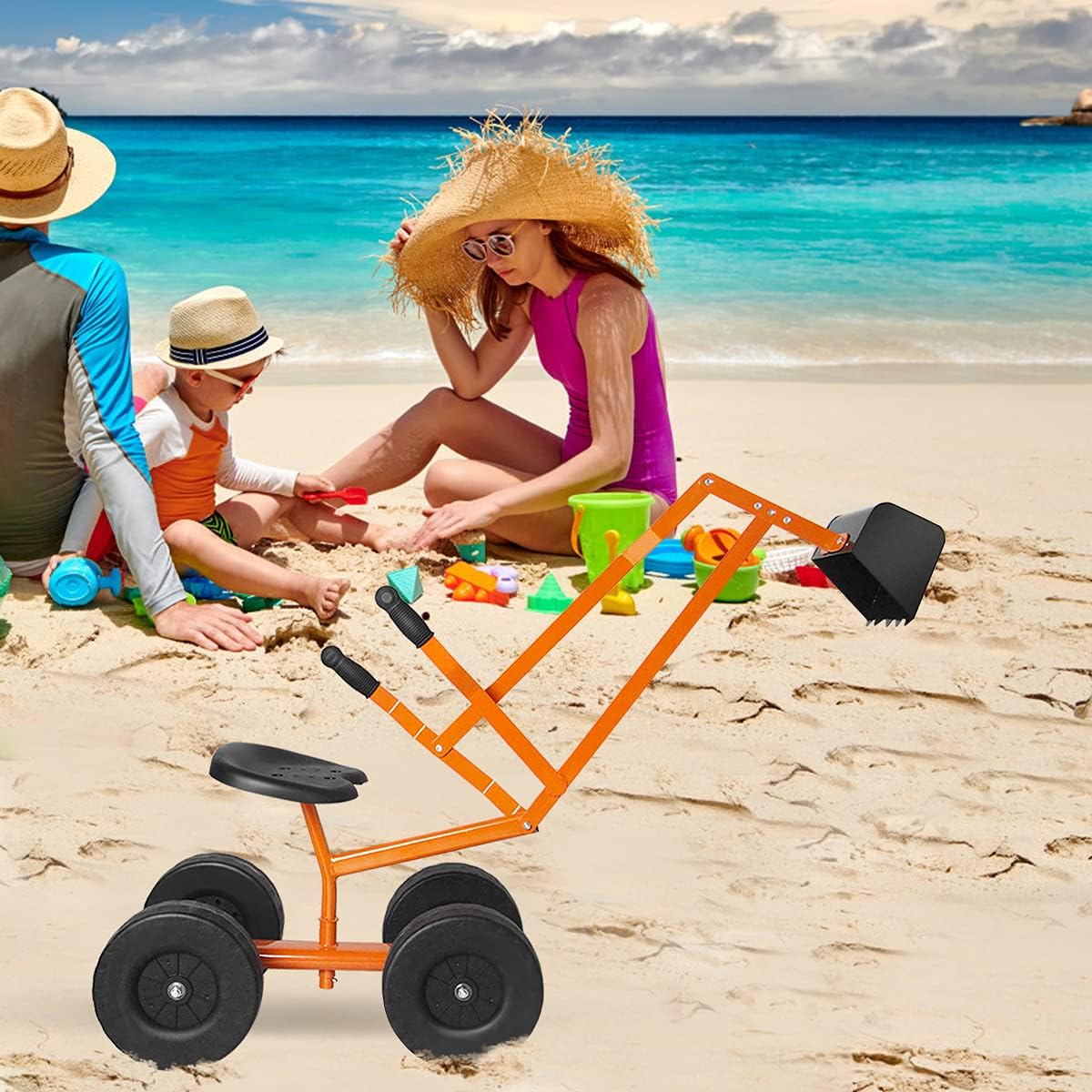 Costzon Kids Ride on Sand Digger with Wheels, Heavy Duty Steel Digging Scooper Excavator Crane with 360° Rotatable Seat for Dirt, Snow, Beach, Outdoor Sandbox Play Toy