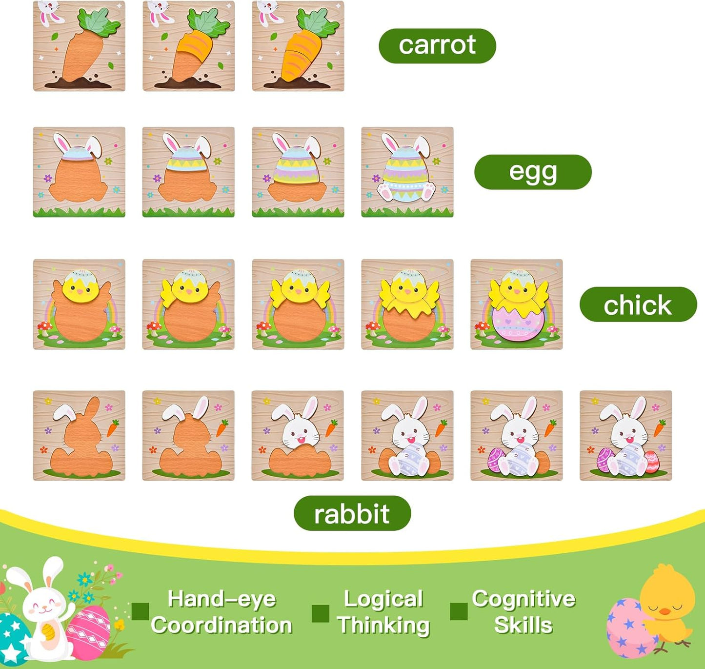 6 Pack Wooden Puzzles for Toddlers 1-3, Montessori Puzzles for 2-4 Year Old, Animal Shape Toddler Puzzles Montessori Toy Baby Learning Preschool Educational Toys Gift