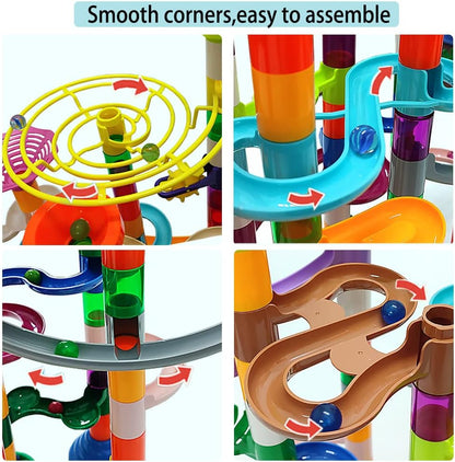 DSHMIXIA Marble Run Marble Maze Race Track with Glowing Marbles for Kids Ages 3-4-8-10 Sturdy Building Toys Kids Games Amazing Fun Gifts (Super)
