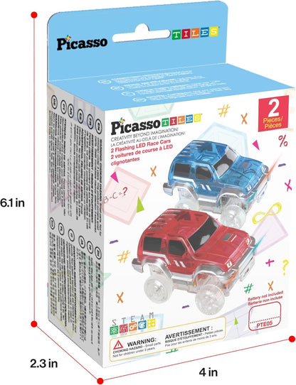 PicassoTiles 121pc Magnetic Tile Race Track Marble Run Magnet Tiles 3-in-1 Playset Car Racing Construction Set STEM Learning Early Education Building Toy Cars for School Toddlers Boys Girls Ages 3+