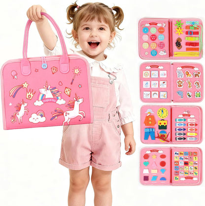 SYHLN Toddler Montessori Busy Board Toys for Little Girl Gifts: Educational Preschool Learning Travel Toys, Busy Book Learning Sensory Toys for Toddler Girls, Girls Unicorn Christmas Birthday Gifts