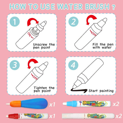 Water Doodle Mat - Kids Painting Writing Doodle Toy Board - Color Doodle Drawing Mat Bring Magic Pens Educational Toys for Age 3 4 5 6 7 8 9 10 11 12 Year Old Girls Boys Age Toddler Gift (Pink)