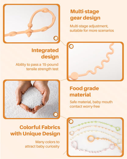 LittleHugs Toy Straps for Baby, 5pcs Adjustable Toy Holder for Stroller Accessories, Silicone Tether Pacifier Clip, No Throw Travel Essential Leash for High Chair, Car Seat (5-Pack)