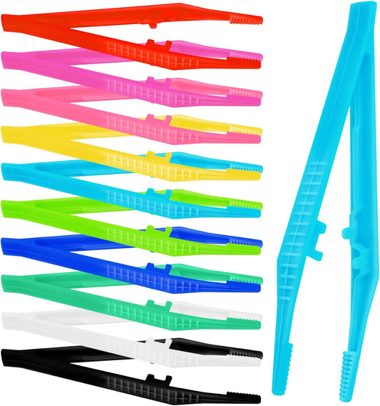 ValueBargain 10 Pcs Plastic Tweezers, Beads Tweezers for Crafts Fine Motor Skills Development, Ideal for Beading Projects & DIY Crafts, One of Each of The Ten Colors