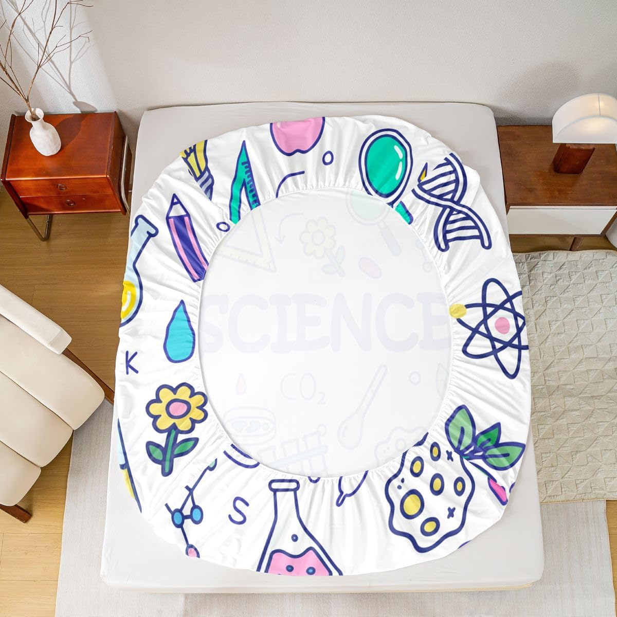 Erosebridal Chemistry Lab Fitted Sheet Twin Size Chemical Equation Bed Sheets for Boys Girls Chemical Elements Science Theme Bed Set Teens Kids Science Students Bedding Set School Dorm Room Decor