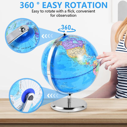 KISEER 6 Inch World Globe Rotating Earth Spinning Globe with Heavy Metal Stand for Kids Geography Classroom Education or Office Home Decorations