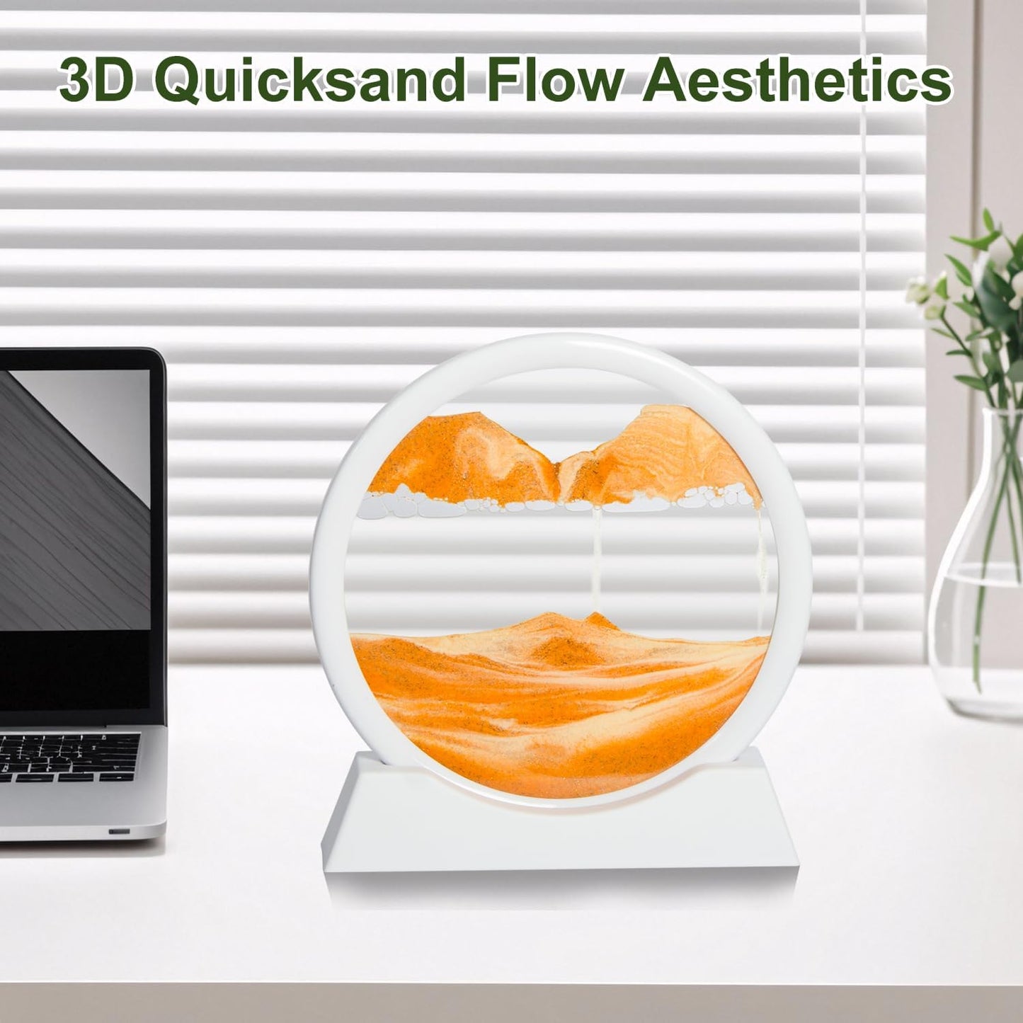 KUILONGT 3D Dynamic Sand Art Liquid Motion 6.97 Inch Khaki Moving Sand Art for Desktop Home Office Decor Relaxing Kinetic Sandscapes with Flowing Design(Khaki)