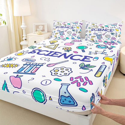 Erosebridal Chemistry Lab Fitted Sheet Twin Size Chemical Equation Bed Sheets for Boys Girls Chemical Elements Science Theme Bed Set Teens Kids Science Students Bedding Set School Dorm Room Decor