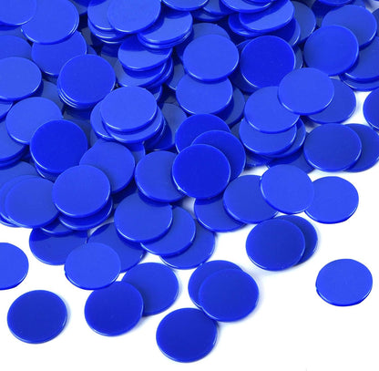 Coopay 300 Pieces Plastic Learning Counters Disks Bingo Chip Counting Discs Markers for Math Practice and Poker Chips Game Tokens,1 Inch (Blue Style 1)