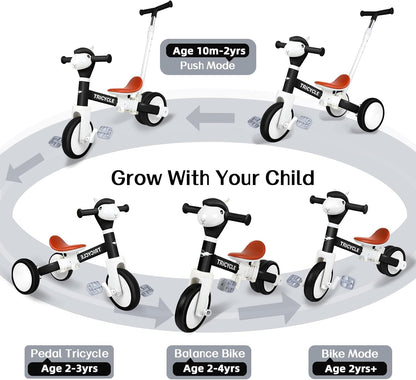 Tricycle for Toddlers 1-3 Year Olds, 5 in 1 Toddler Balance Bike 2-4 Years Old Boys Girls, Push Trike Toys with Adjustable Handle, Birthday Gifts for 2 3 4 5 Year Old Kids Bike (Blue)