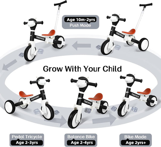 Tricycle for Toddlers 1-3 Year Olds, 5 in 1 Toddler Balance Bike 2-4 Years Old Boys Girls, Push Trike Toys with Adjustable Handle, Birthday Gifts for 2 3 4 5 Year Old Kids Bike (Blue)