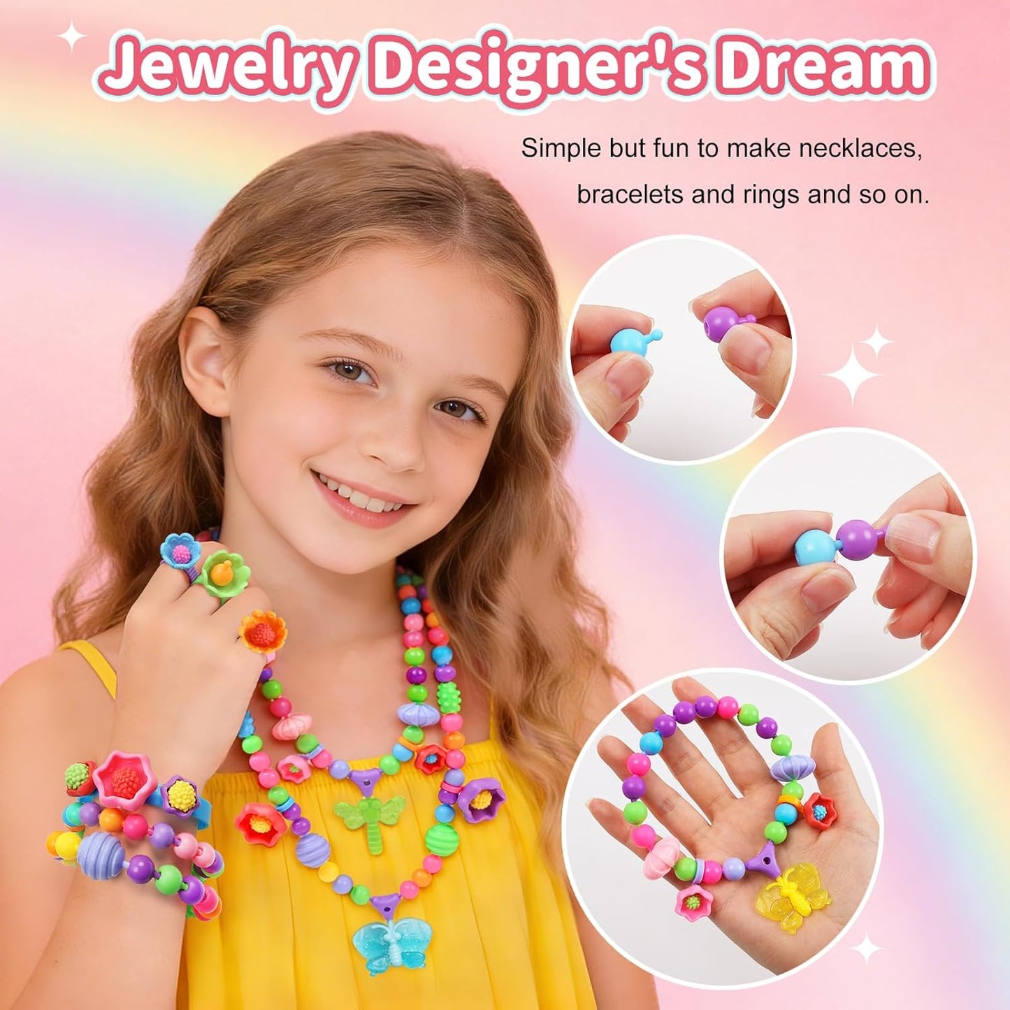 GILI Pop Beads - Jewelry Making Kit for 3 4 5 6 7 8 Year Old Little Girls - Arts and Crafts Toys for Kids Age 4yr-8yr - Necklace Bracelet Creativity Snap Set Top Best Christmas Birthday Gifts (500pcs)