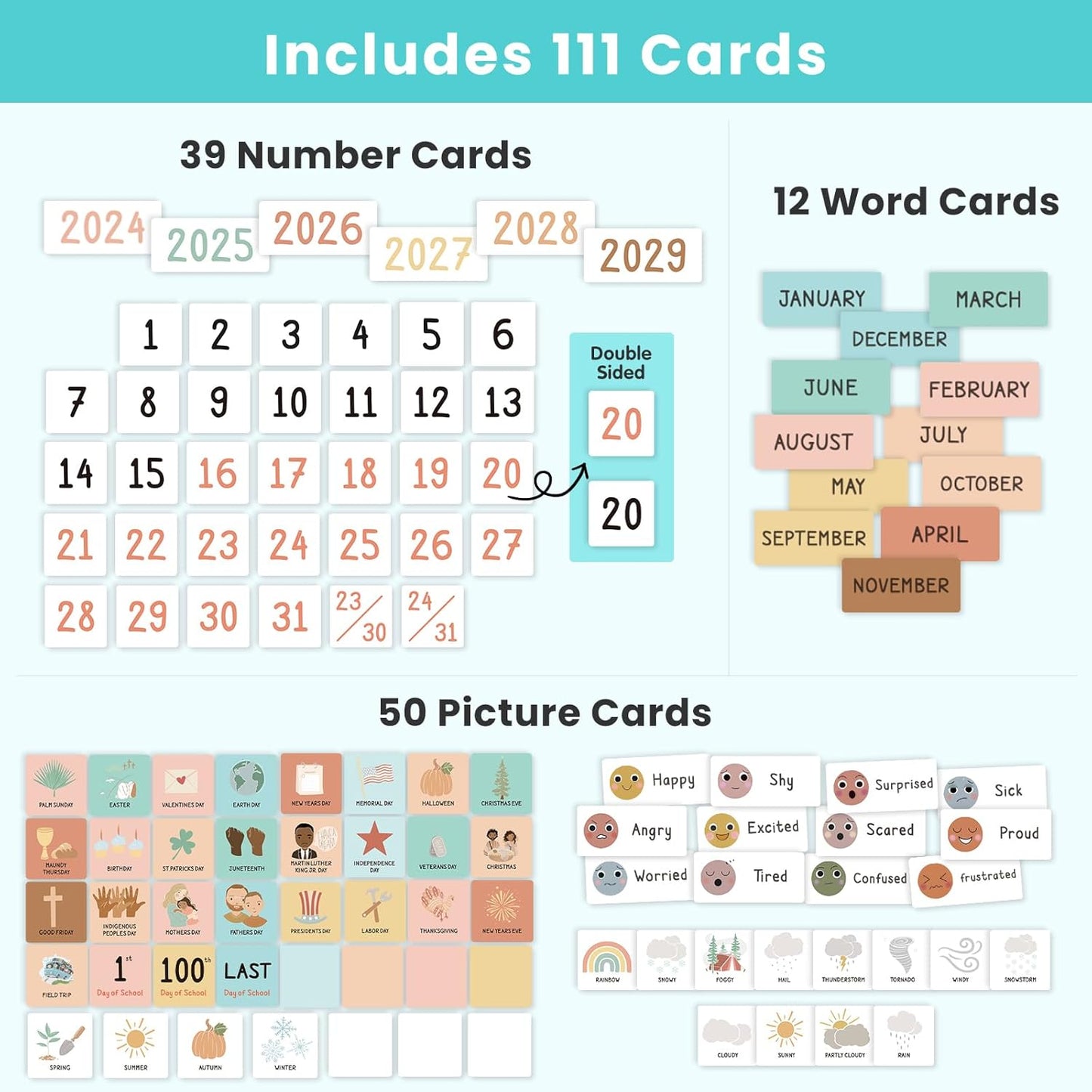 Godery Calendar and Weather Pocket Chart, Classroom Organized Chart, 149 Pieces