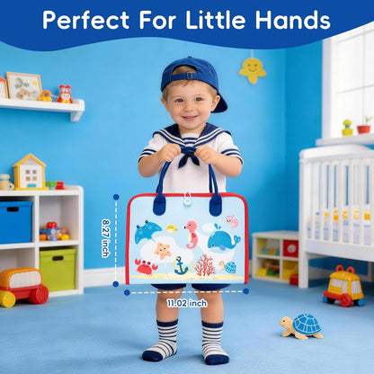 Busy Book for Toddlers - Montessori Sensory Toys for Travel, 4-Page Fine Motor Activity Board Gift for Boys & Girls (Ocean)
