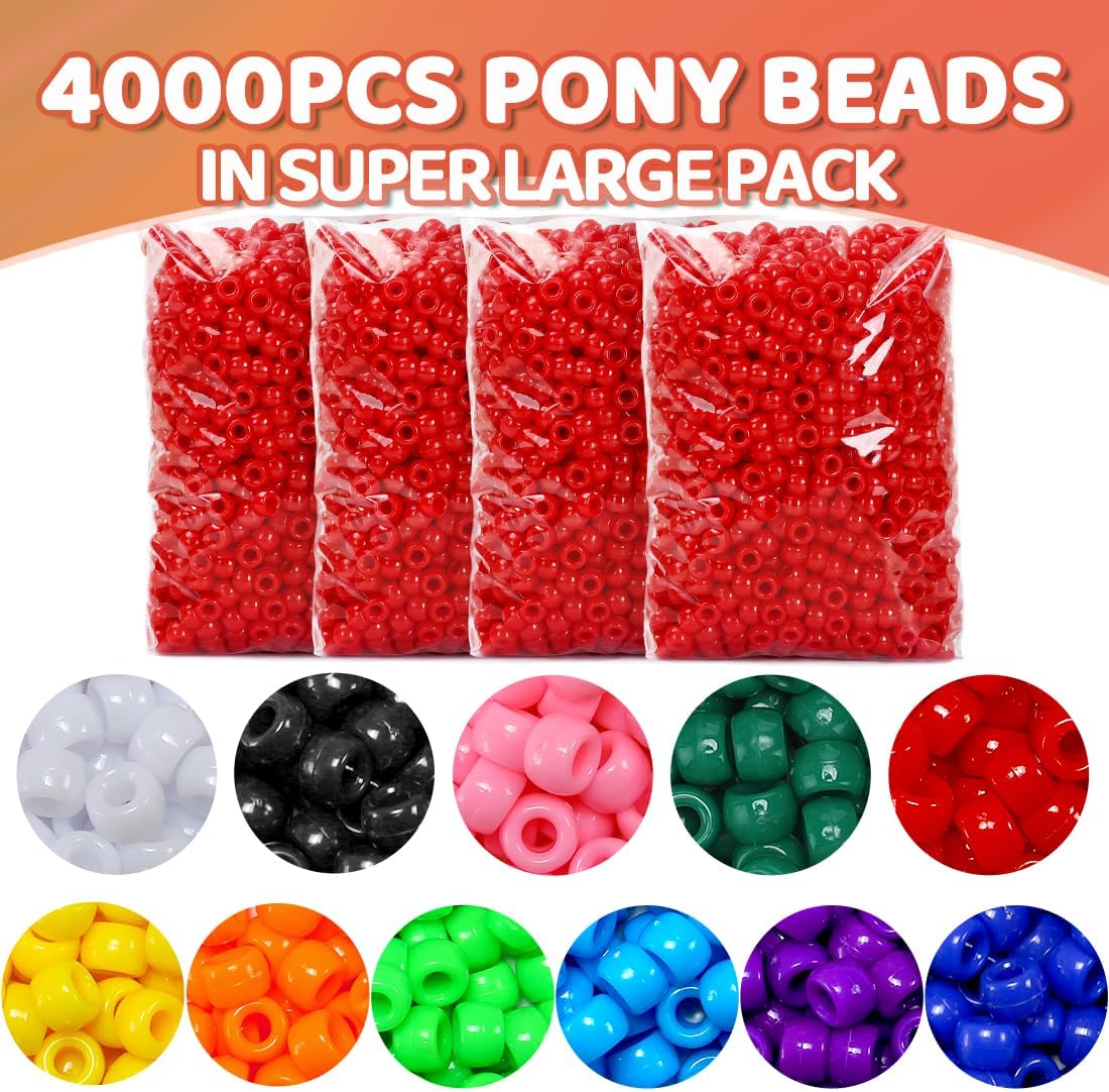 Praisebank 4000pcs Dark Green Pony Beads for Jewelry Making, Crafts, Hair Braids