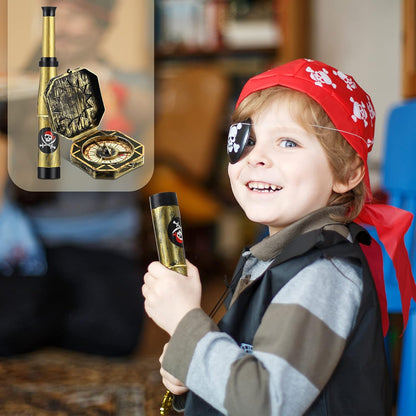 Gejoy 2 Pcs Pirate Accessories Set for Kids Mini Telescope and Compass Toy for Party Halloween Cosplay Antique Retro Plastic Pirate Party Supply Accessory Decor