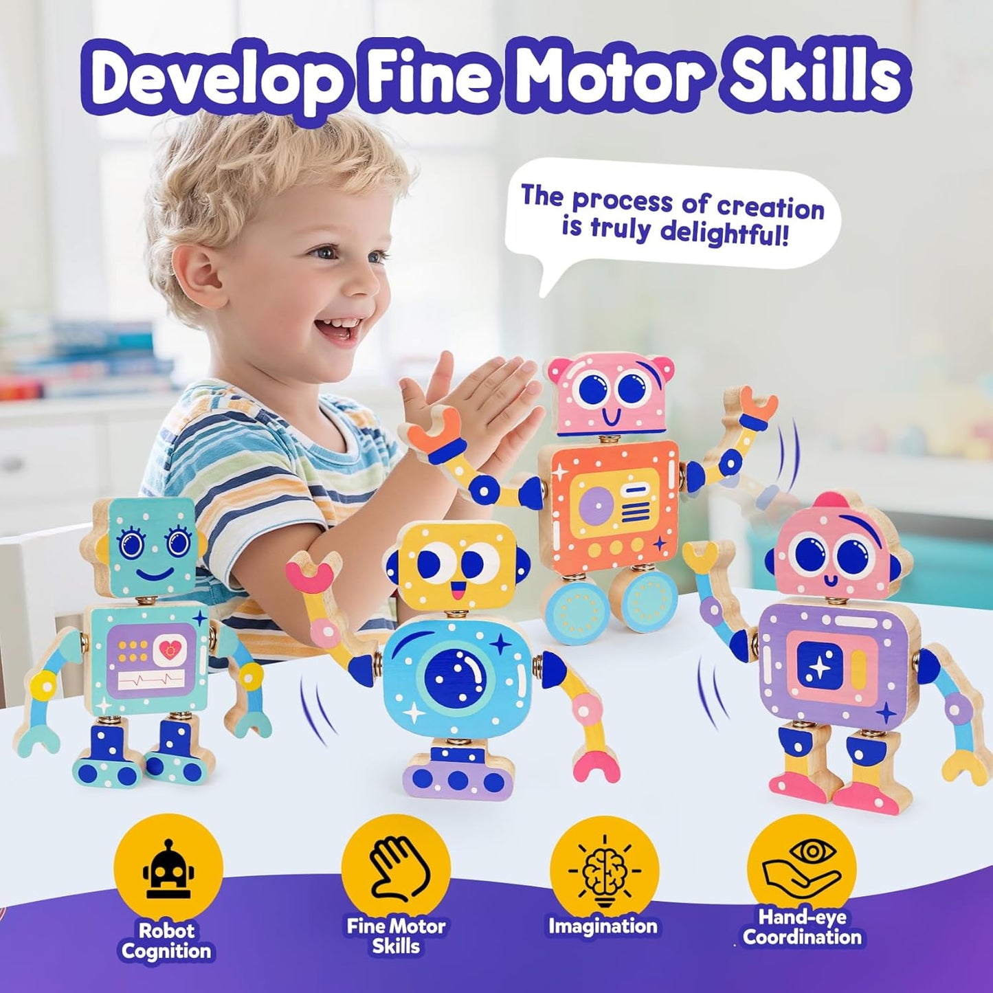 Robot Toys for Kids 3-5,Montessori Wooden Learning Toy with Take Apart Features Robots,STEM Educational Play Fine Motor Games for Toddler Boys Girls