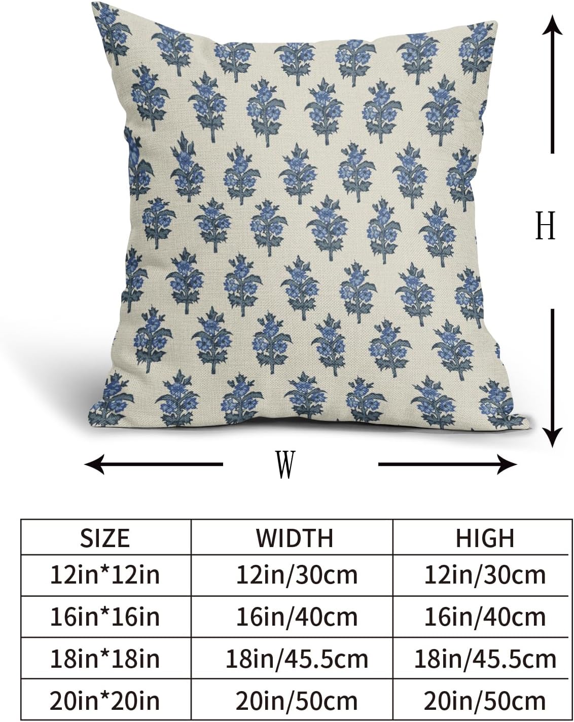 Sage Green Blue Floral Block Print Pillow Covers 18x18 Set of 2 Spring Flower Pattern Decorative Throw Pillowcases Outdoor Rustic Farmhouse Square Cushion Cases Decor for Home Couch Sofa Bed