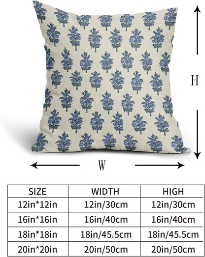 Sage Green Blue Floral Block Print Pillow Covers 18x18 Set of 2 Spring Flower Pattern Decorative Throw Pillowcases Outdoor Rustic Farmhouse Square Cushion Cases Decor for Home Couch Sofa Bed